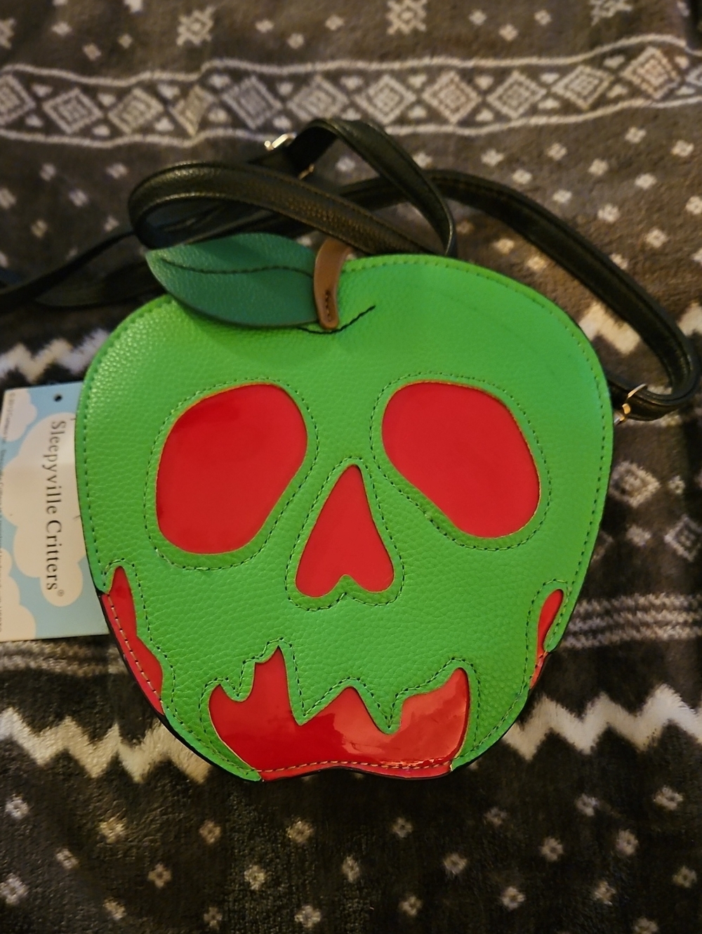 Green Apple Skull Crossbody Bag with Red Inset